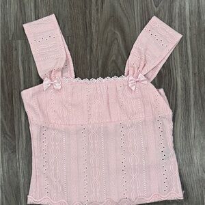 SHEIN Pink Lace Blouse with Bow Accents
